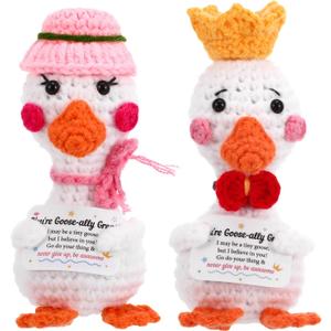 2 Pack Positive Crochet Animals with Encouraging Messages, Cute Emotional Crochet Goose Easter Basket Stuffers, Inspirational Mother's Day Galentines Birthday Graduation Gift for Women