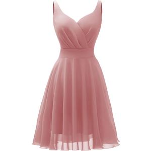 Dressever Summer Cocktail Dress V-Neck Adjustable Spaghetti Strap Chiffon Sundress (Large, Blush Pink)