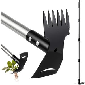 2 x Mitclear Weed Puller Tool with Long Handle(58IN), 2-in-1 Gardening Hand Tools Weeds Remover, Weeder Rake & Garden Hoe Combo, Manual Weeding Puller Tool for Garden Yard Patio Lawn