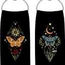 Boho Witchy Celestial Kitchen Towels, Mystical Butterfly Floral Hand Towels for Bathroom Decor, Boho Sun and Moon Witch Astrology Dish Tea Towel for Kitchen Decor, 16x24 Inch Set of 2