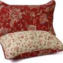 Cotton Quilted Pillow Cases Standard Size Set of 2, Queen Size Vintage Floral Decorative Soft Comfy Pillow Shams, Pillow Covers with Envelope Closure 20 x 27 inch (Red Floral)
