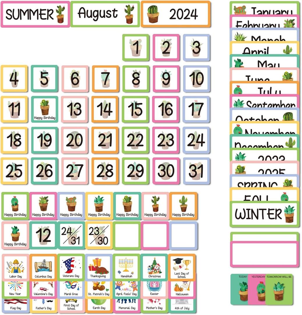10 x 89pcs Classroom Monthly Calendar Pocket Chart Cards for Classroom Homeschool Needs