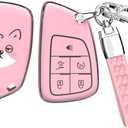 ACEBOY for Buick Key Fob Cover, Soft TPU Key Case with Keychain for Chevrolet Silverado Tahoe Equinox Traverse Suburban GMC Yukon Denali Terrain Sierra Buick Envision Acenir Encore (Pink,5 Buttons)