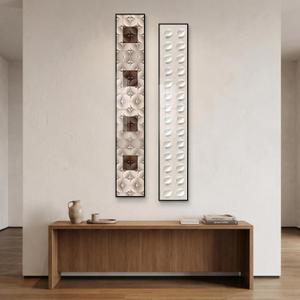 QKF 2Pcs Narrow Neutral Geometric Wood Art, Alu Frame Gloss Hallway, 6" × 48"