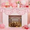 7 Pcs Valentines Pink Bow Garland Valentines Banner Galentines Decorations 6 Pcs Pink Bows with 6 ft Wooden Beads Garland Ribbon Beaded Banner Decor for Wedding Favors Bridal Shower