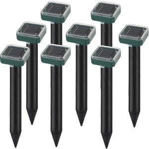 8 Pack Solar Powered Mole Repellent, Ultrasonic Outdoor Pest Repeller for Lawns & Gardens - Waterproof, Chipmunk, Vole, Gopher, Groundhog, Snake Deterrent (Dark Green)