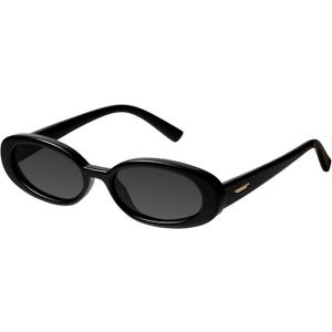 mosanana Retro Tiny Oval Sunglasses for Women with Small Face Narrow Style MS52360 (C1 Black)