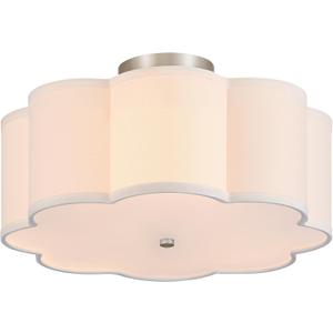 VONLUCE Semi-Flush Mount Ceiling Light, 15.7" Modern 3-Light Ceiling Light Fixture with White Petal-Shaped Shade 3 E26 Sockets for Bedroom Entryway Living Room, Nickel Finish, ETL Certificated
