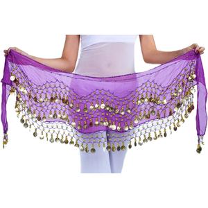 Lauthen.S 128 Coins Belly Dance Hip Scarf Tribal Belt Halloween Genie Costume Accessory (Purple)