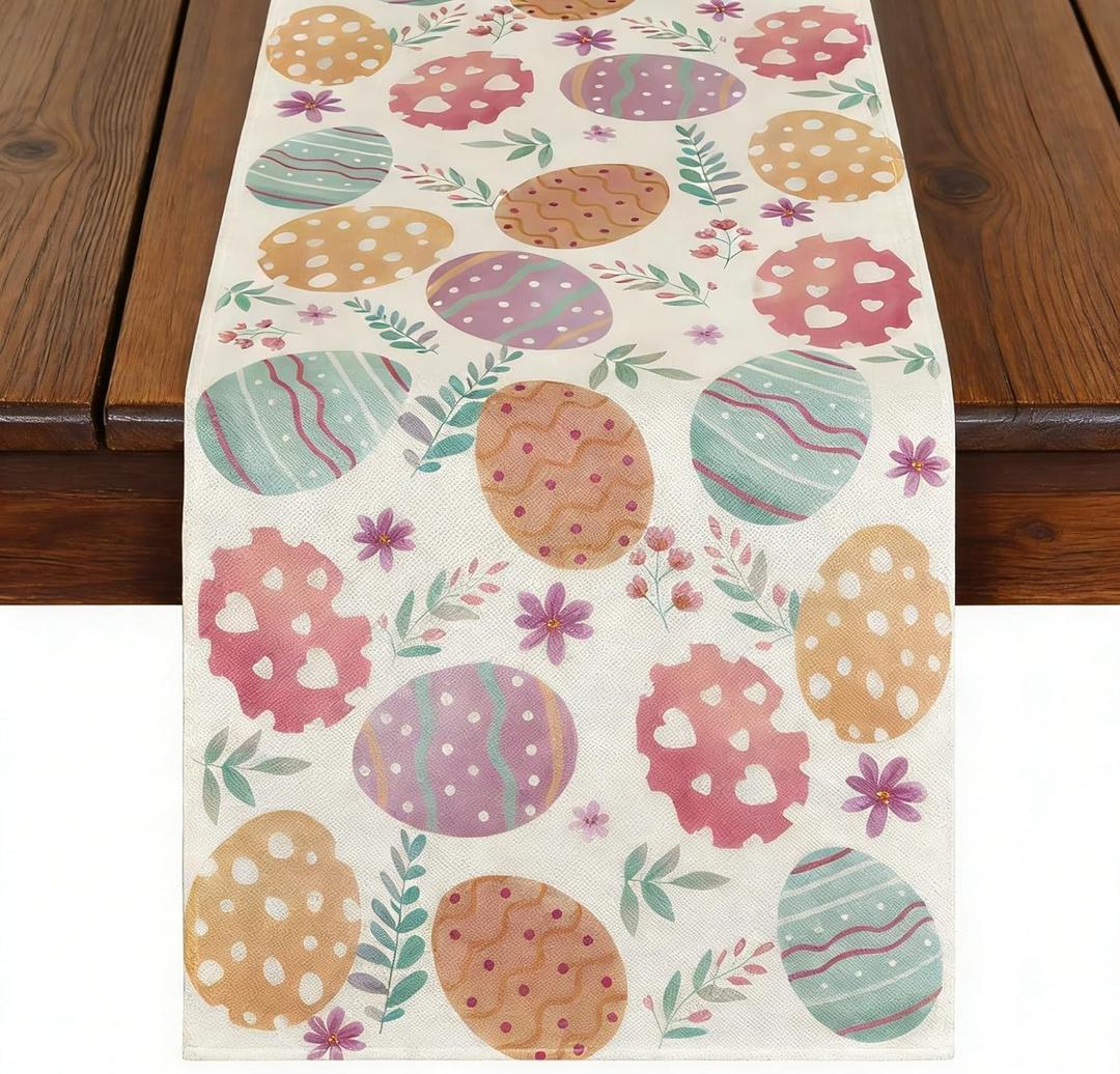 Happy Easter Table Runner 13x72 Inch, Cute Carrot & Bunny Rabbit Spring Decor, Washable Dining Room Kitchen Table Decoration for Home Indoor Outdoor Farmhouse Party Supplies(Easter Egg)