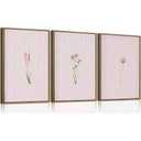 KISSFOX 3 Piece Floral Framed Wall Art Pink Wildflower Canvas Wall Art Flower Pictures Wall Decor Boho Botanical Paintings Poster Wall Decor For Girly Room Bedroom Apartment Dorm Living Room