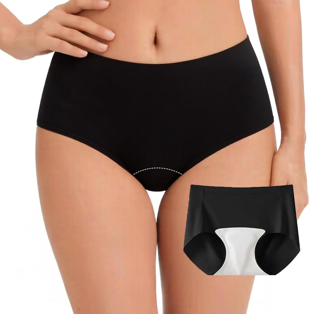 Women's Seamless Camel Toe Proof Thongs - Anti Camel Toe Concealer Underwear (Black, M)