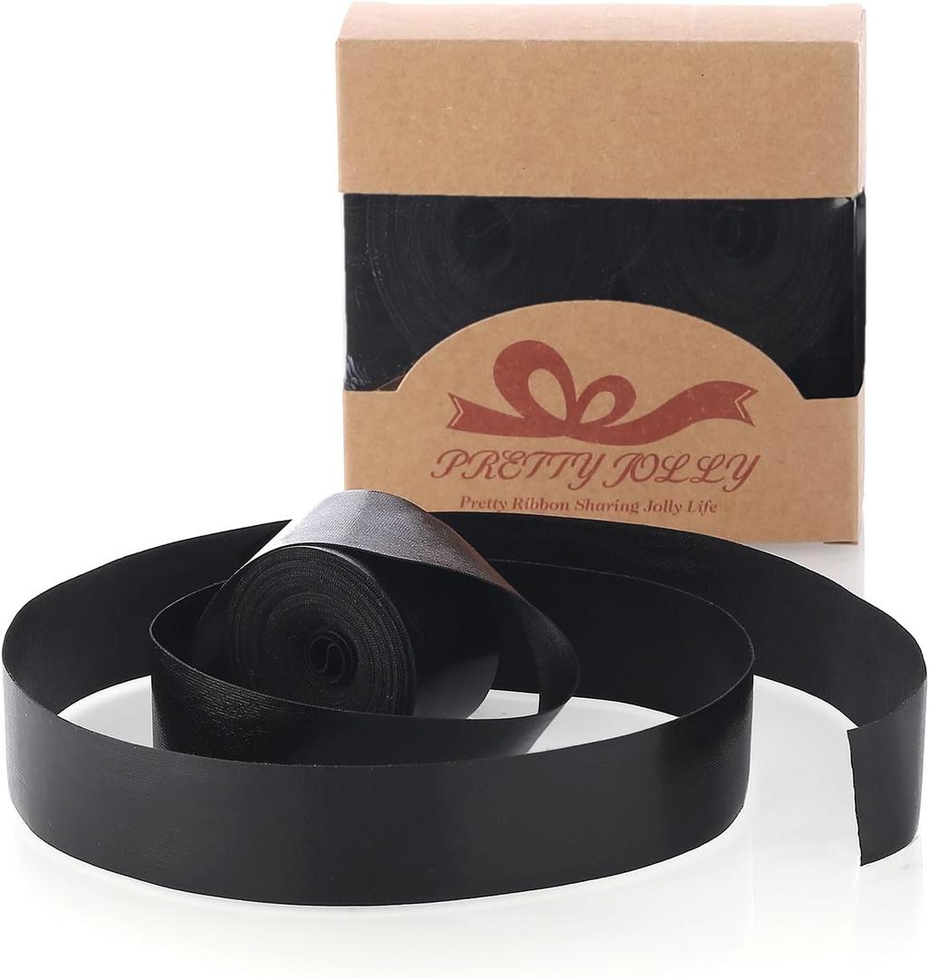 Pretty Jolly Black Metal Glossy Ribbon for Gift Wrapping Handmade Bright Fabric Glitter Ribbon for Flower Bouquet Double Sided Sparkly Ribbons for DIY Crafts Wedding Invitations 1 Inch 20Yds