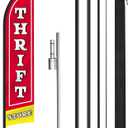 CroBlissful Thrift Store Feather Flag 15 ft Advertising Thrift Store Signs with Pole Kit and Ground Stake for Outside Business and Portable Bag for Business Outside Event