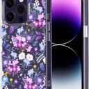 MOSNOVO Case for iPhone 14 Pro, [Buffertech 6.6ft Military-Grade Drop Protection] [Anti Peel Off Tech] Clear TPU Bumper Phone Case Cover Design - Purple Peri Nemophila Flower