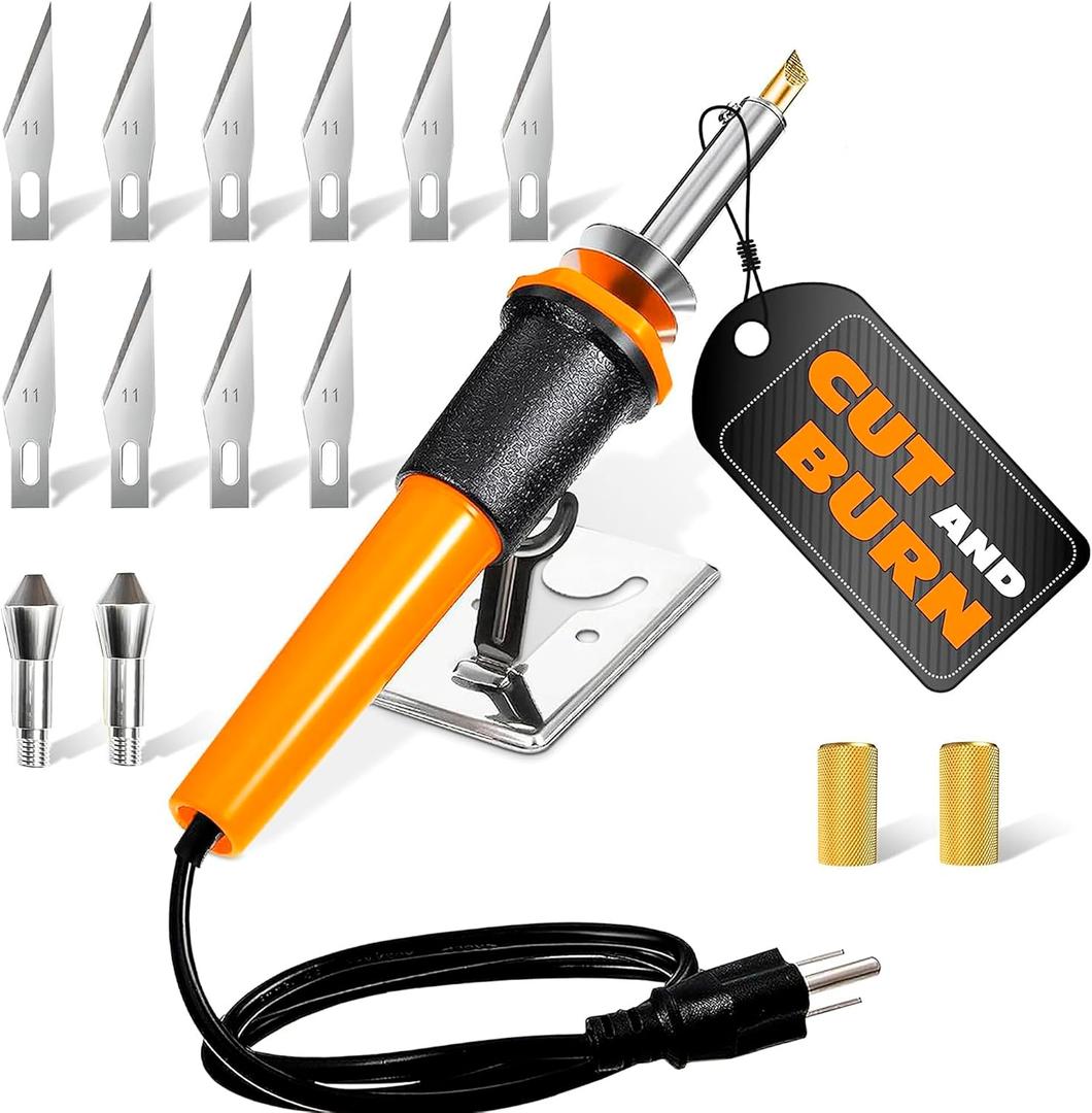 Hot Knife Cutting Tool - Reliable Easy to Use Hot Knife Plastic Cutter for Wood, Plastic, Foam, Crafts, Wires, 55" Cable, 30W Power Draw - 10 Blades, 2 Blade Holders & 1 Wood Burning Tip Included