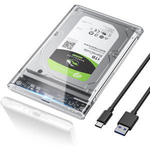 POSUGEAR 2.5'' External Hard Drive Enclosure, 6Gbps USB C 3.1 Gen 2 to SATA III Tool-Free Clear External Hard Drive Case for 7mm/9.5mm 2.5 inch SSD HDD with UASP Compatible with WD Toshiba Samsung PS4