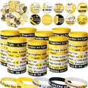 Remuuly 200 Pcs Childhood Cancer Awareness Gold Ribbon Accessories Bulk Include 100 Silicone Bracelet 100 Inspirational Pin for Charity Public Party Activities