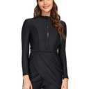 seafanny Women Muslim Swimwear Long Sleeve Burkini Full Cover Hijab Modest Swimsuit (Black, 16-18) 3XL