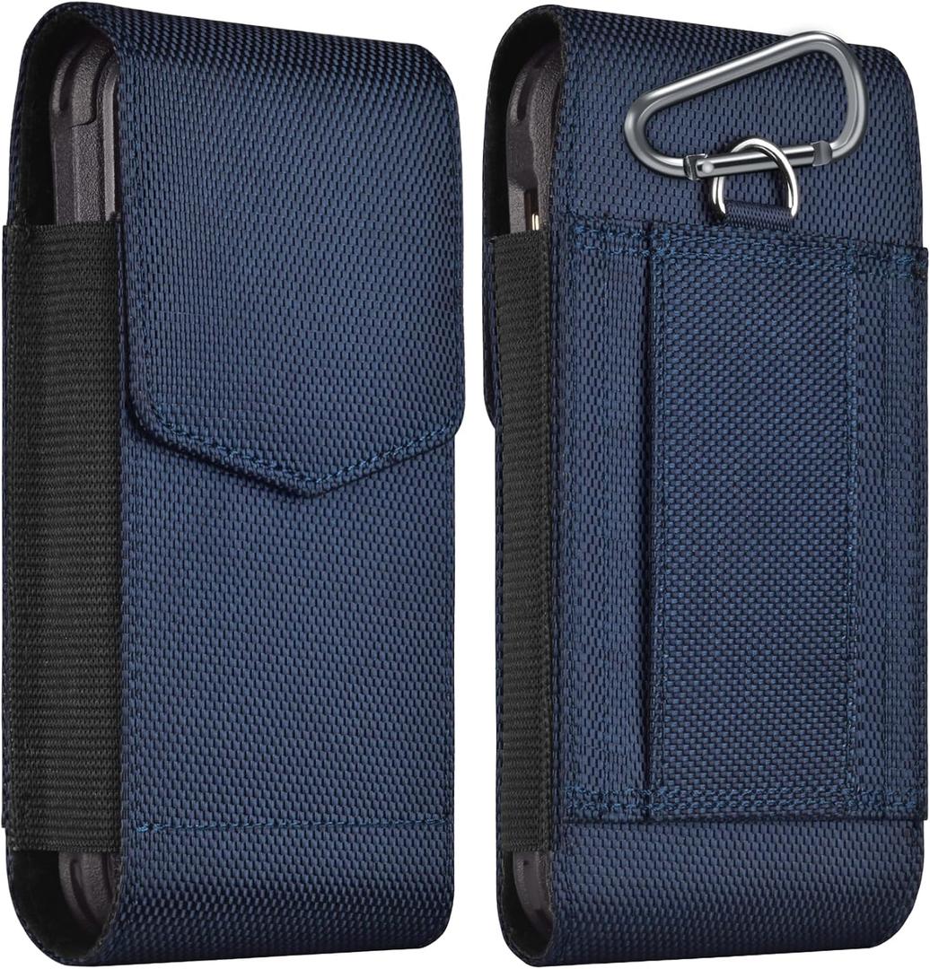 ykooe Holster Compatible with Galaxy Ultra S25 S24 S23 S22 S21 S20 A17 A16 A15 A26 A36 A56 Nylon Cell Phone Belt Holder Pouch with Magnetic Closure for Men (Fits Protective Cover on), Blue -XL