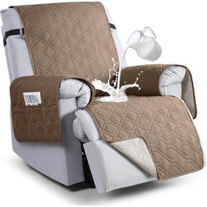 VANSOFY 100% Waterproof Recliner Chair Covers, Recliner Cover Non-Slip Dog Chair Cover Furniture Protector Washable Slipcover with Pocket, Elastic Straps for Pets, Dogs(Light Brown, 22")