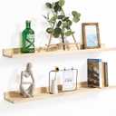 AZSKY 24 Inch Floating Shelves for Wall Decor Natural Solid Wood Storage Shelves Floating Photo Shelves with Lip Picture Ledge Shelf Set 2 Nursery Book Shelves for Living Room Bedroom