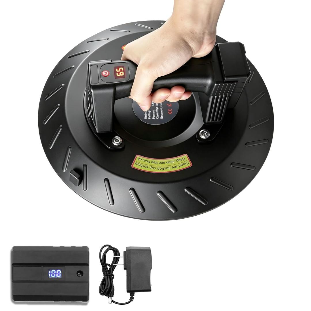 Electric Heavy Duty Suction Cup for Glass,11.8" Vacuum Tile Suction Cup Tool with Digital Display,350lbs Max Load, Auto Pump & Detachable 3000 mAh Battery, Suction Cup Lifter for Tile Granite Marble