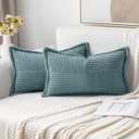 MIULEE Corduroy Pillow Covers with Splicing Set of 2 Super Soft Boho Striped Pillow Covers Broadside Decorative Spring Throw Pillows for Couch Cushion Livingroom 12x20 inch,(20" x 12" (Pack of 2), Blue) 