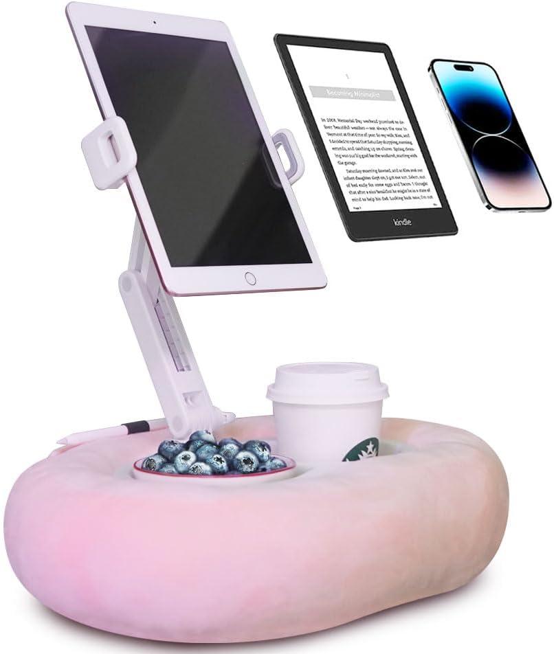 NKV Tablet Kindle Stand Pillow, for Sofa, Bed and Desk -Phone Soft Pad Dock Compatible with 4.7"-15.6" Phone/Kindle, Tablet, E-Reader, Pink