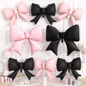 Black Pink Bow Foil Balloons,38Inch and 21Inch Different Sizes Bow Helium Balloon for Girls Women Birthday Baby Shower Engagement Wedding Bachelorette Anniversary Decorations