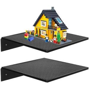 Taladad 2 Pack Display Shelves for Building Bricks, Display Case Compatible with All Toy Block Brands -Acrylic Floating Shelf Display with Brick Building Baseplate, Figure Display Cabinet Wall Mount