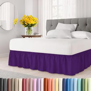 Wrap Around Dust Ruffle Bed Skirt - Purple - for Queen Size Beds with 15 Inch Drop - Easy Fit Elastic Strap - Adjustable Pleated Bedskirt w/Brushed Fabric Wrinkle Free - for Women, Men, Kids & Teens