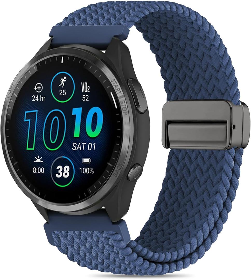 HQzon Nylon Watch Band Compatible with Garmin Forerunner 965/ 955/ 945/ 935/ 970/ fenix5/ fenix6, 22mm Braided Magnetic Buckle Strap Suitable Compatible with Garmin Instinct/ Instinct2/ Instinct3 45mm