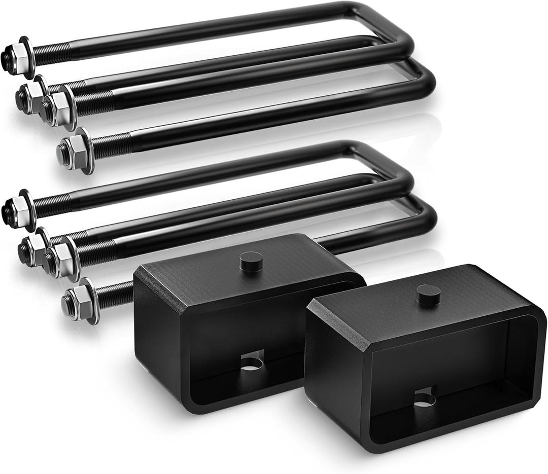 Maxracing 2" Rear Lift Blocks Compatible with Chevy Silverado 1500/GMC Sierra 1500 2007-2025, 2" Rear Leveling Block Kit with Extended Square U-Bolts