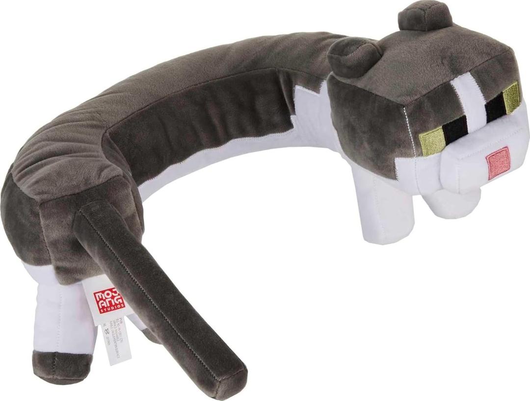 Mattel Minecraft Purring Sounds Neck Pillow, Cat Plush Toy with Sound for Travel, Comfort & Play 
