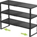 Expandable Adjustable Stackable Kitchen Organizer, Spice Rack,Metal Pantry Storage Shelves Racks,Counter Shelf for Cabinets, Countertop, Cupboard (3 Packs/Medium/Black) (7.87"D x 16.6"~26.5"W x 6.1"/7.5"H)