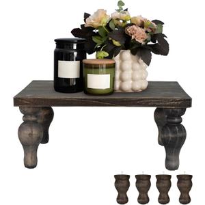 MAONAME Decorative Wooden Display Riser, Farmhouse Wood Pedestal Stand for Display, Rustic Washed Black Tray Riser for Kitchen, Home Table Decor, Short and Tall Footed