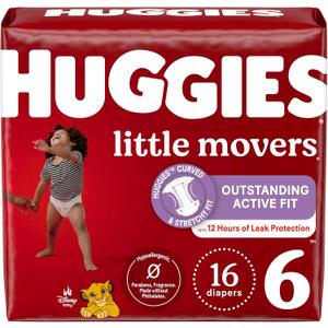 Huggies Size 6 Diapers, Little Movers Baby Diapers, Size 6 (35+ lbs), 16 Count,