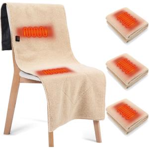 HunnmingRe 3 Pcs Heated Pad for Camping Chair Couch Sofa 53 x 19 Inch Soft Electric Heated Mat with Adjustable 3 Heat Levels (113f -149f) (Khaki)