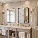36"x30" Bathroom Vanity Mirror for Wall Aluminum Framed Farmhouse Rectangle | Anti-Rust, HD Reflection Anti-Desilvering, Distortion Free, Tempered and Shatter-Proof Wall Mounted Mirror, Black