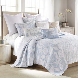 Levtex Home - Stillwater Quilt Set - King Quilt and Two King Shams - Coastal - Blue and White - Quilt (106x92in.) and Shams (20x36in.) - Reversible - Cotton