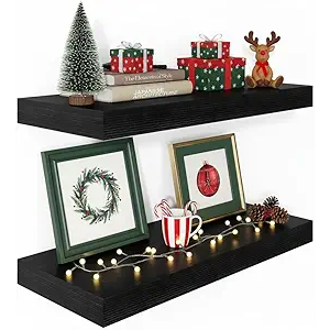Black Floating Shelves for Wall 24 Inches Long, 12" Deep Wall Shelves 2" Thick, Heavy Duty Shelf for Bedroom, Bathroom, Living Room, Kitchen, Office, Home Decor, Modern Shelf Set of 2, 24" X 12" X 2"