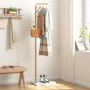 HOMEFORT Metal Coat Rack, Modern Coat Tree with 3 Hooks, L Shaped Coat Hanger Stand, Freestanding Coat Rack for Entryway and Corner, Gold