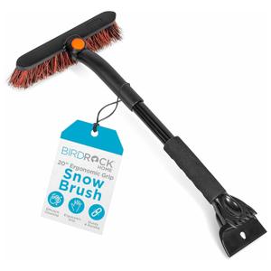 BIRDROCK HOME 20 Snow Brush w/Ice Scraper for Car | 9.5 Wide Bristle Brush, Lightweight w/Pivoting Head | Ergonomic Grip Cleaner - SUV, Truck, Windshield, Roof & Windows | Winter Broom