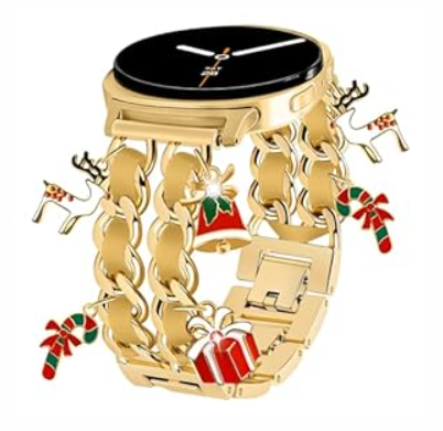 HAYONLIY Christmas Metal Bands Compatible with Samsung Galaxy Watch 8 40mm 44mm/ Galaxy Watch 8 Classic 46mm, Adjustable Double Chain Strap with Decorative Charms Accessories for Women