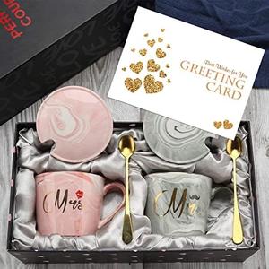 Mr And Mrs Ceramic Couple Coffee Mugs Set, Engagement Gifts for Couples Bridal Shower Gift for Bride, Valentine's Day His and Hers Anniversary Wedding Gifts for Couple, Unique Housewarming Gift Ideas