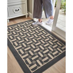 DEXI Front Door Mat 32x48, Washable Entrance Doormat with Non Slip Backing, Low-Profile Welcome Entry Mats fpr Inside House Entryway Floor, Dark Grey