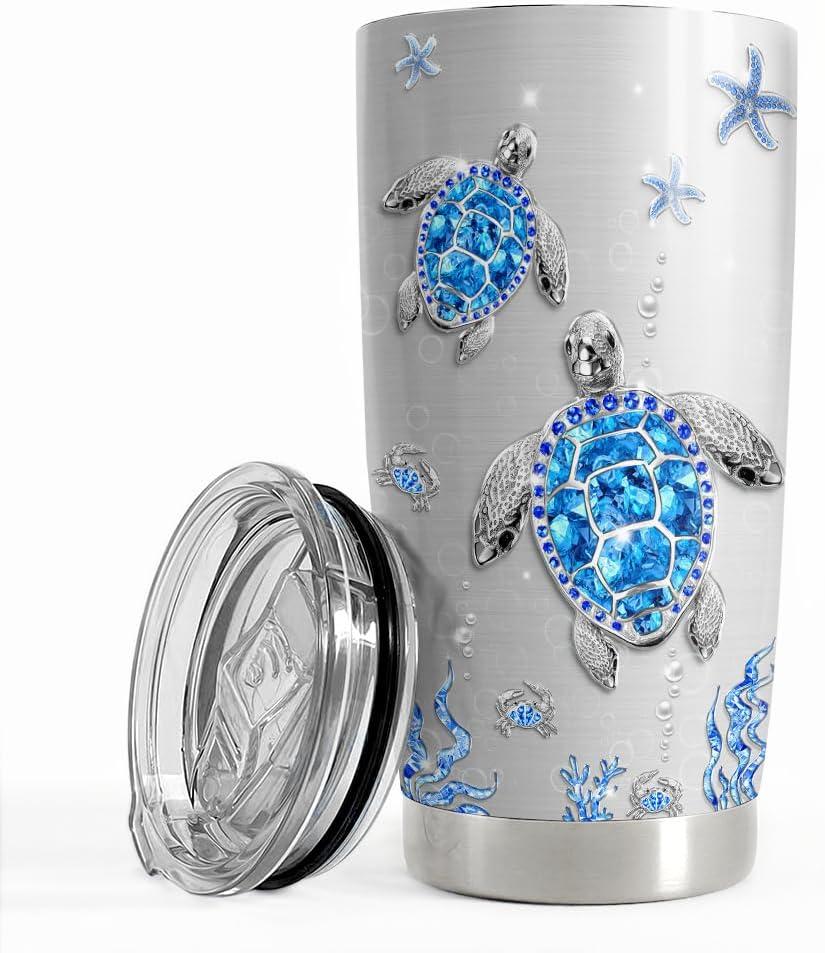 SANDJEST Turtles Gifts for Women Girls Sea Turtle Tumbler 20 Oz Jewelry Drawings Stainless Steel Insulated Tumblers Coffee Travel Mug Cup Gift for Birthday Christmas