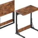 Tatub Folding TV Tray Table Set of 2, 24" Wide C-Shaped End Table for Couches, Small Sofa-Side Laptop Desk with Metal Frame for Living Room, Bedroom, Brown