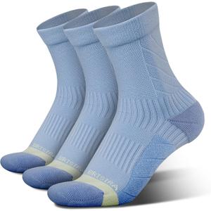 BRISIRA Coolmax Bamboo Viscose Running Compression Quarter Socks Women Moisture Wicking Anti Blister Athletic Ankle Cushion (8-10, 3 Pairs Blue)
